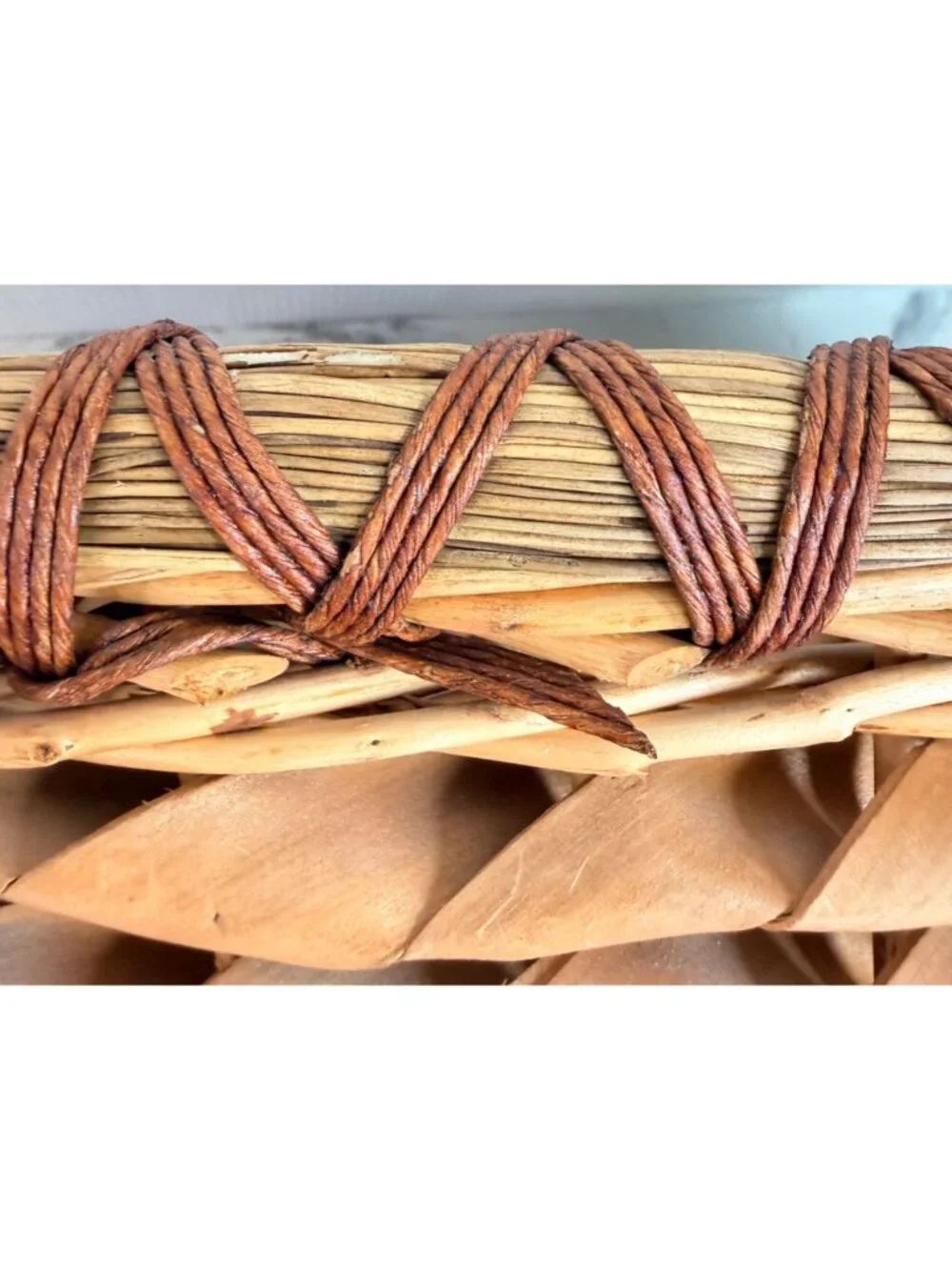 Vintage Hand woven Splint Basket with Intricate Curly Weave.